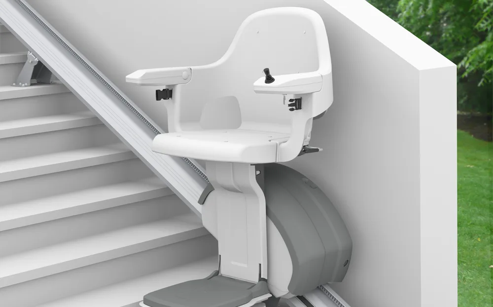 Image shows a newly installed outdoor stairlift