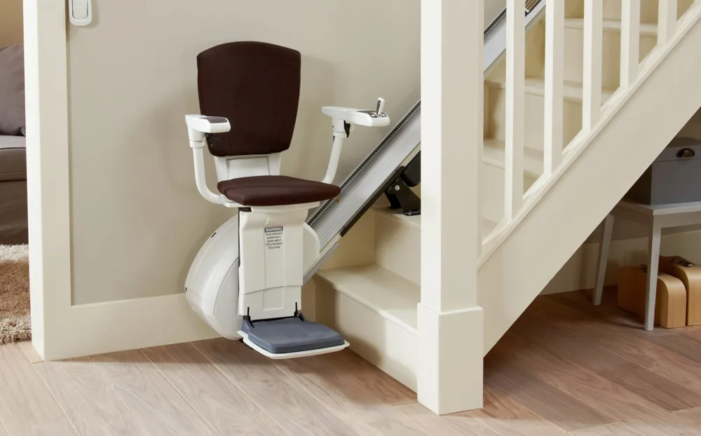Image shows a reconditioned stairlift. Image depicts stairlift price factors