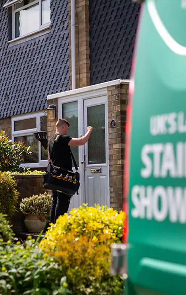 local service EMS Lifts engineer arriving at a customer’s home